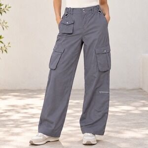 Faded Rose Essentials Cargo Pants Womens Medium Gray Utility Multi Pocket Straps